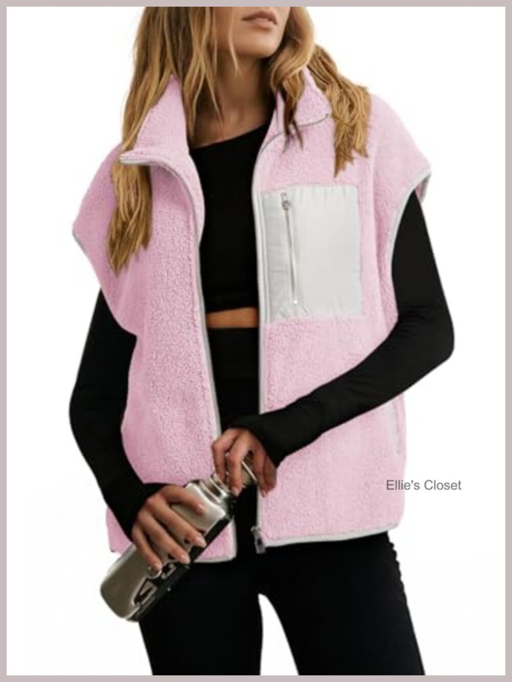 Sherpa Fleece Zip Up Oversized Vest Casual Layering Jacket